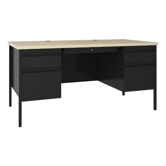 Picture of Lorell Fortress 60inW Double-Pedestal Teachers Computer Desk, Black Maple