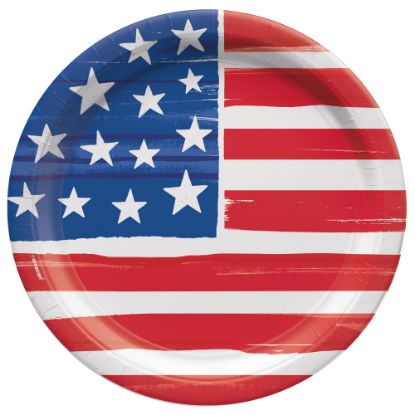 Picture of Amscan Summer Painted Patriotic Round Paper Plates, 8-1/2in, Red, Pack Of 50 Plates