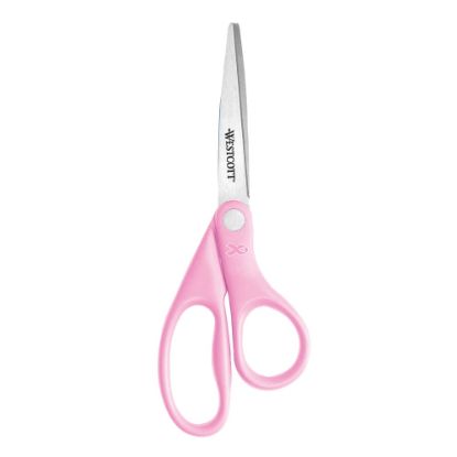 Picture of Westcott All-Purpose Value Stainless Steel Scissors, 8in, Straight, Pink Ribbon