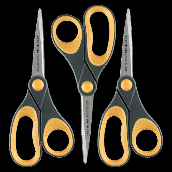 Picture of Acme United Titanium Nonstick Scissors, 8in, Pointed, Gray/Yellow, Pack Of 3