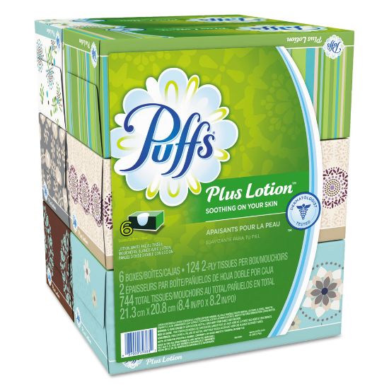 Picture of Puffs Plus Lotion 2-Ply Facial Tissues, White, 124 Tissues Per Box, Pack Of 24