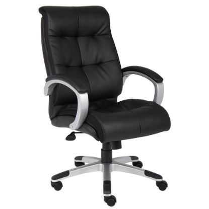 Picture of Boss Office Products Double-Plus Ergonomic LeatherPlus Bonded Leather High-Back Chair, Black/Silver