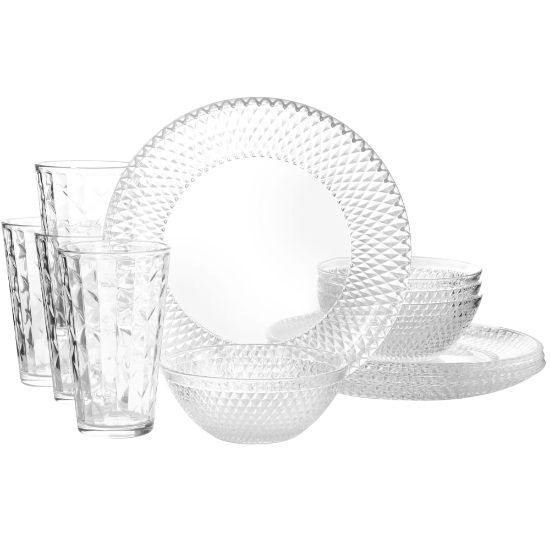 Picture of Gibson Home Clearview Diamond Glass Dinnerware Set, Clear