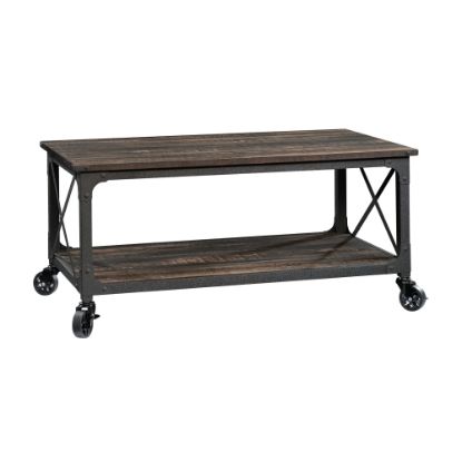 Picture of Sauder Steel River Coffee Table With Casters, 18-1/2inH x 43inW x 25-1/4inD, Black/Carbon Oak