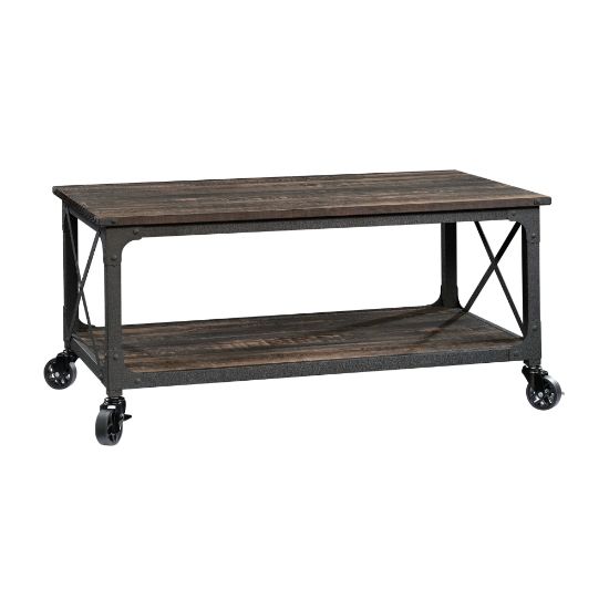 Picture of Sauder Steel River Coffee Table With Casters, 18-1/2inH x 43inW x 25-1/4inD, Black/Carbon Oak