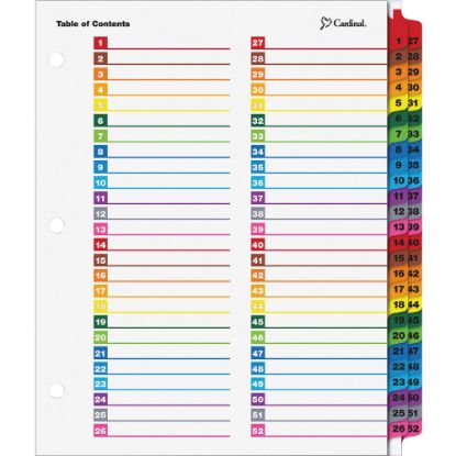 Picture of Cardinal OneStep Printable Dividers - 52 Print-on Tab(s) - 52 Tab(s)/Set - 8.5in Divider Width x 11in Divider Length - Letter - 3 Hole Punched - Multicolor Divider - Multicolor Tab(s) - 52 / Each