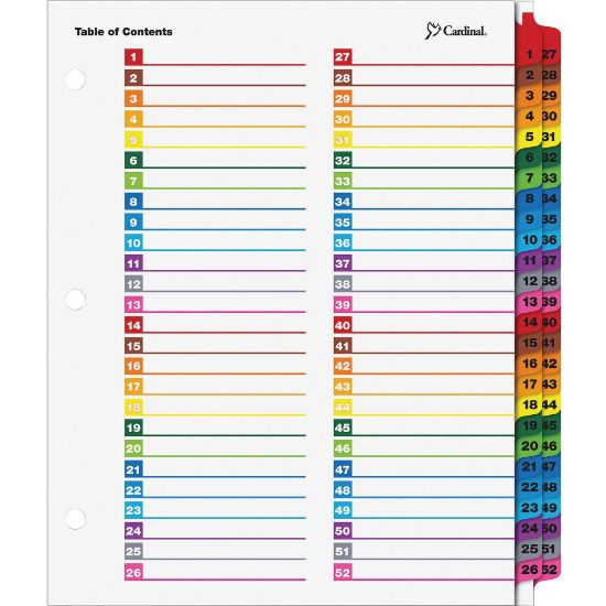 Picture of Cardinal OneStep Printable Dividers - 52 Print-on Tab(s) - 52 Tab(s)/Set - 8.5in Divider Width x 11in Divider Length - Letter - 3 Hole Punched - Multicolor Divider - Multicolor Tab(s) - 52 / Each