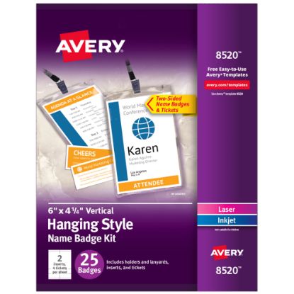 Picture of Avery Vertical Name Badge Kit, 6in x 4 1/4in, 8520, White, Pack Of 25 Badges