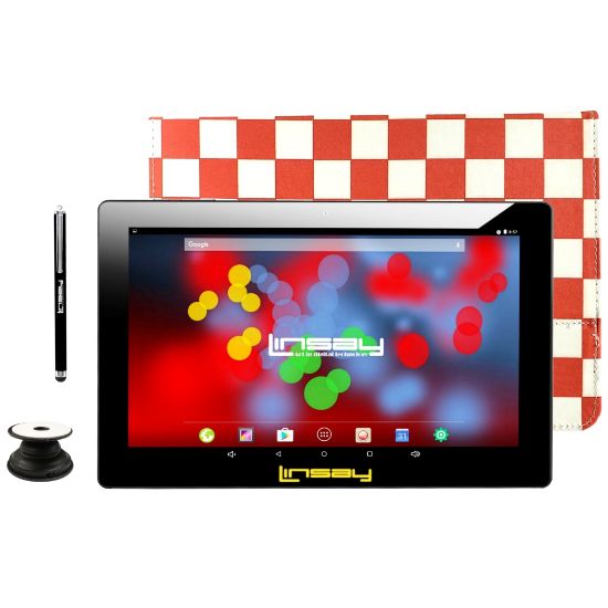 Picture of Linsay F10IPS Tablet, 10.1in Screen, 2GB Memory, 64GB Storage, Android 13, Red Squares