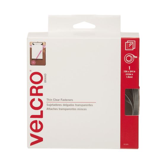 Picture of VELCRO Brand Velcro Self Stick Tape Roll With Dispenser Box, Clear, 3/4in x 180in