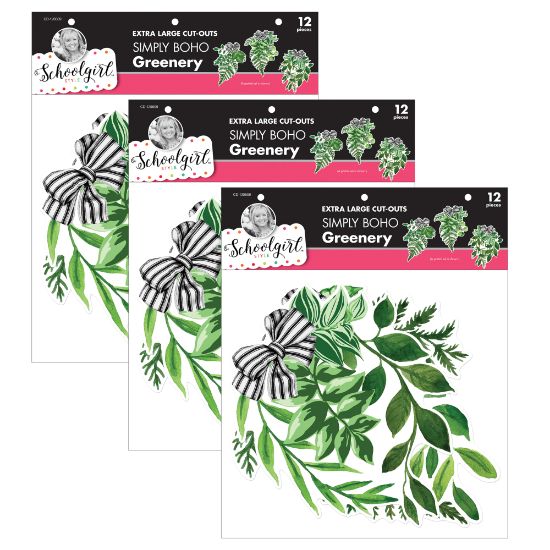 Picture of Carson Dellosa Education Cut-Outs, Schoolgirl Style Simply Boho Greenery, 12 Cut-Outs Per Pack, Set Of 3 Packs