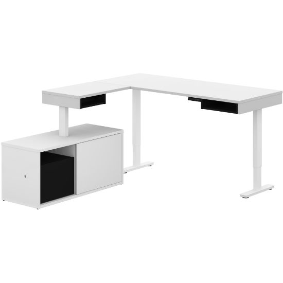 Picture of Bestar Pro-Vega 81inW L-Shaped Standing Corner Desk With Credenza, Black/White