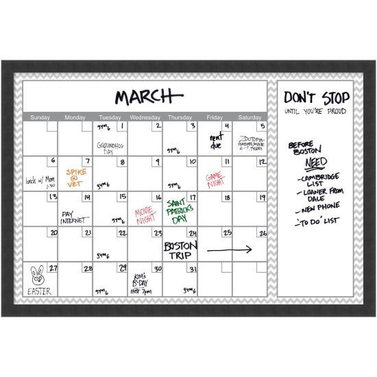 Picture of Amanti Art Dry-Erase Calendar, Glass, 38in x 26in, Gray Chevron, Black Wood Frame