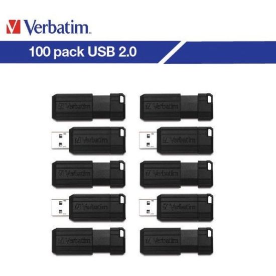 Picture of Verbatim PinStripe USB Flash Drive, 32GB, Black, Pack Of 100