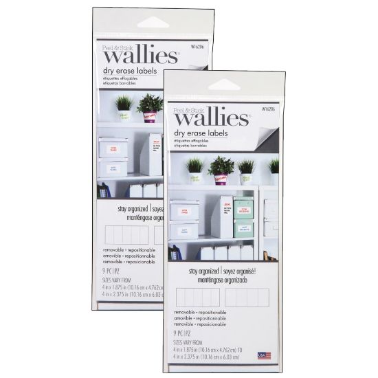 Picture of Wallies Dry-Erase Rectangle Labels, White, 9 Labels Per Set, Pack Of 2 Sets