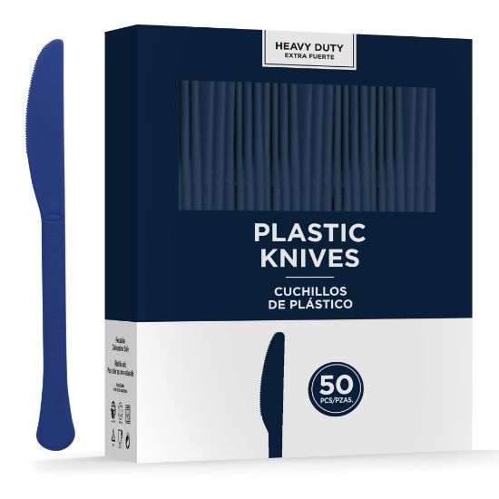 Picture of Amscan 8019 Solid Heavyweight Plastic Knives, True Navy, 50 Knives Per Pack, Case Of 3 Packs