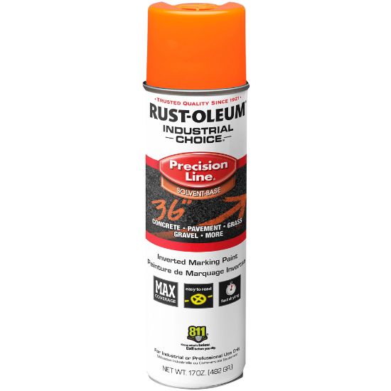 Picture of Rust-Oleum Industrial Choice M1600 System Solvent-Based Precision Line Inverted Marking Paint, 17 Oz, APWA Orange, Case Of 12 Cans