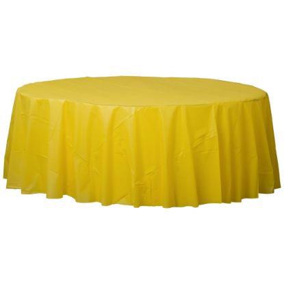 Picture of Amscan 77017 Solid Round Plastic Table Covers, 84in, Yellow Sunshine, Pack Of 6 Covers