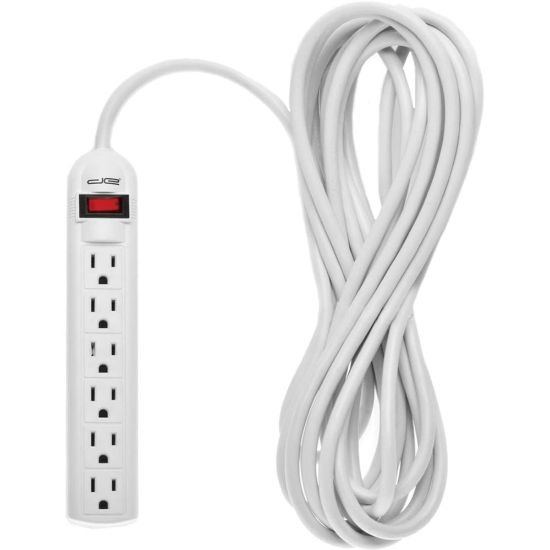 Picture of Digital Energy World 6-Outlet Surge Protector Power Strip (White, 15-Foot Cord) - 6 x AC Power - 1875 VA - 350 J - 120 V AC Input - 15 ft