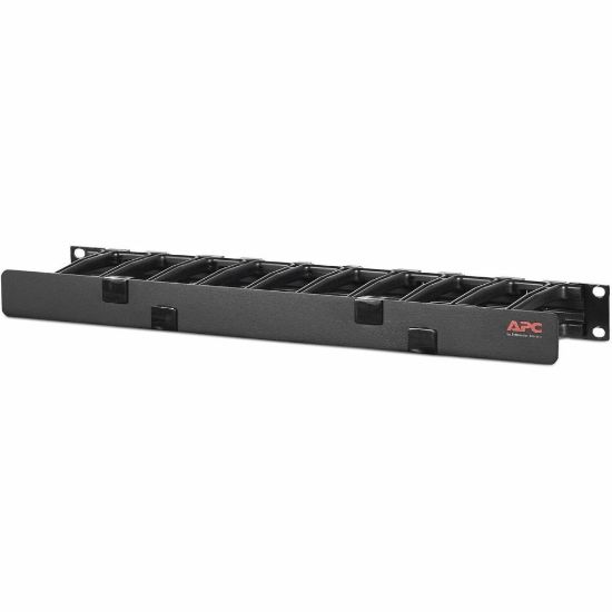 Picture of APC by Schneider Electric Horizontal Cable Manager, 1U x 4in Deep, Single-Sided with Cover - Cable Manager - Black - 1U Rack Height - 19in Panel Width - TAA Compliant