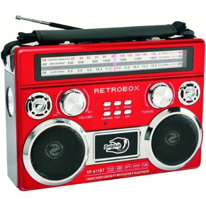 Picture of Dolphin Audio RETROBOX SP-411BT Portable Bluetooth Speaker System - Red - Battery Rechargeable - USB