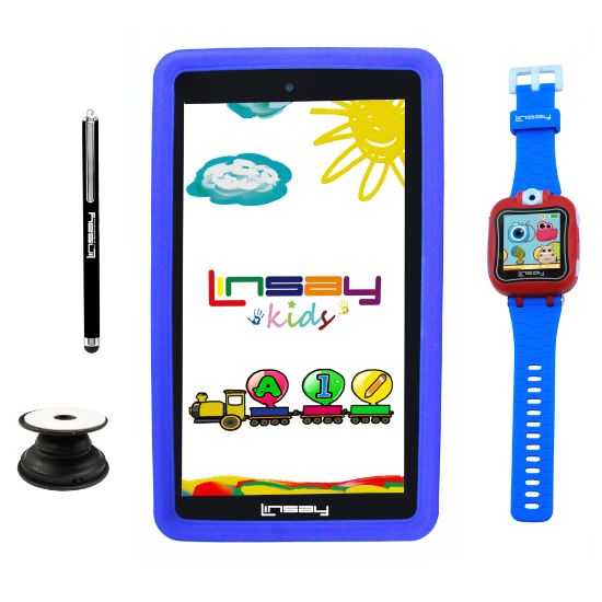 Picture of Linsay F7 Tablet, 7in Screen, 2GB Memory, 64GB Storage, Android 13, Kids Blue/Watch