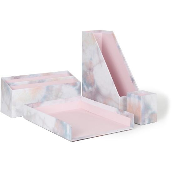 Picture of U Brands 4-Piece Desk Organization Kit, Tie Die/Pink