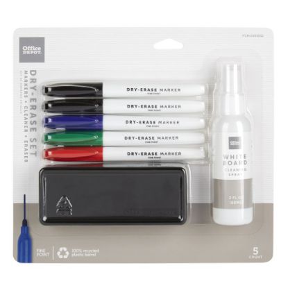 Picture of Office Depot Brand Dry-Erase Marker Set, Fine Point, 100% Recycled Plastic Barrel, Assorted Colors