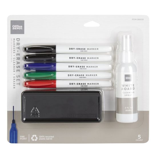 Picture of Office Depot Brand Dry-Erase Marker Set, Fine Point, 100% Recycled Plastic Barrel, Assorted Colors