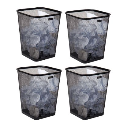 Picture of Mind Reader Mesh Trash Can Waste Paper Baskets, 5 Gallon, 12-1/4in H x 9-3/4in W x 9-3/4in L Black, Set Of 4 Baskets