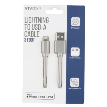 Picture of Vivitar Lightning To USB-A Cable, 3ft, Gray, NIL1003