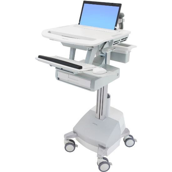 Picture of Ergotron StyleView Laptop Cart Desk Workstation SLA Powered, 1 Drawer, 50-1/2inH x 17-1/2inW x 30-3/4inD, White/Gray