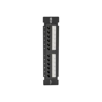 Picture of Tripp Lite Cat5e Wall-Mount 12-Port Patch Panel - PoE+ Compliant, 110/Krone, 568A/B, RJ45 Ethernet, TAA - Patch panel - desk mountable, wall mountable - CAT 5e - RJ-45 X 12 - black - TAA Compliant