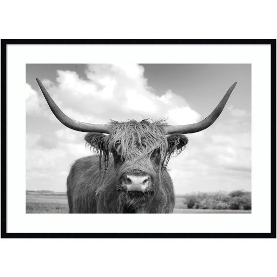 Picture of Amanti Art Highland Cow On the Ranch by Andre Eichman Wood Framed Wall Art Print, 30inH x 41inW, Black