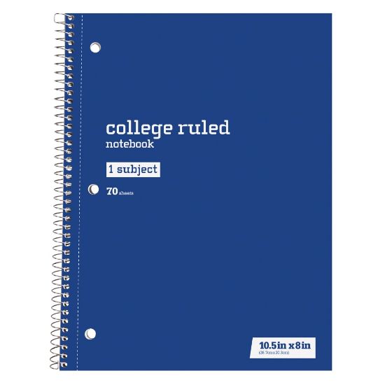 Picture of Just Basics Wirebound Notebook, 8in x 10-1/2in, College Ruled, 70 Sheets, Blue