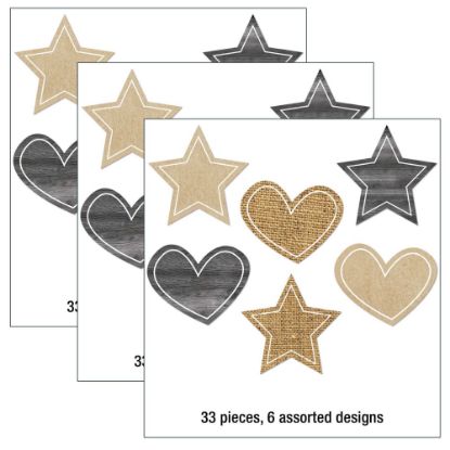 Picture of Carson Dellosa Education Cut-Outs, Schoolgirl Style Simply Stylish Burlap Stars And Hearts, 33 Cut-Outs Per Pack, Set Of 3 Packs