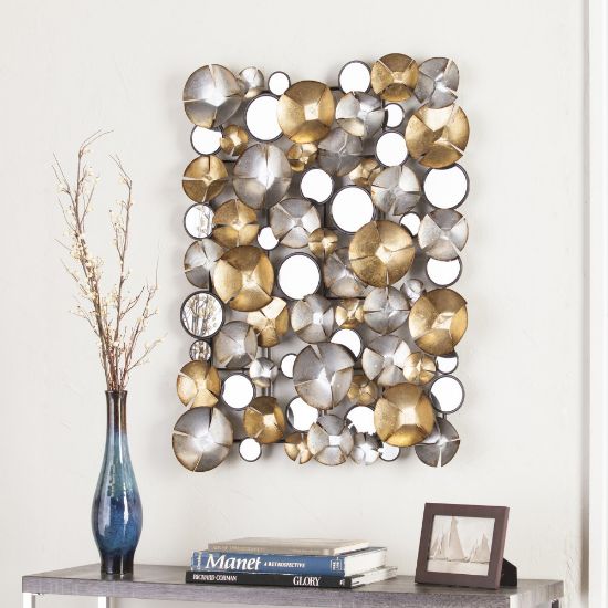 Picture of SEI Furniture Locarno Metal Wall Sculpture, 35 1/2in x 28in, Gold/Silver