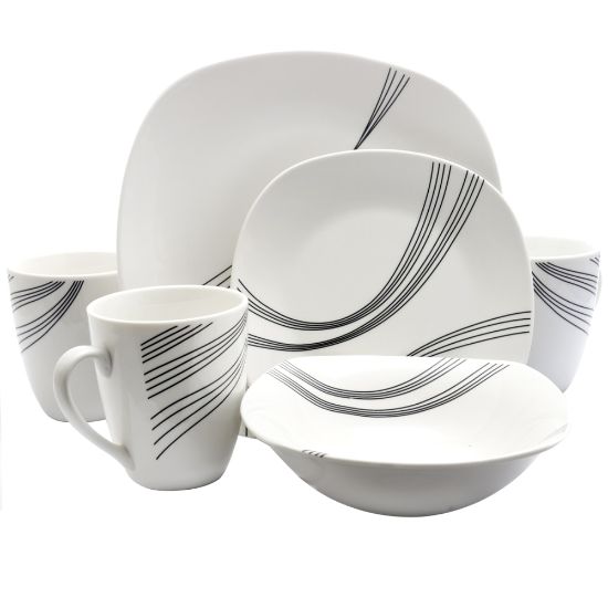 Picture of Gibson Curvation 16-Piece Soft Square Dinnerware Set, White