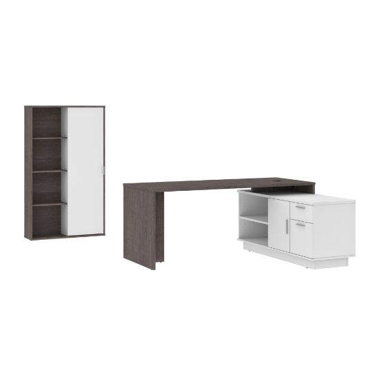 Picture of Bestar Equinox 72inW L-Shaped Corner Desk With Storage Cabinet, Bark Gray/White