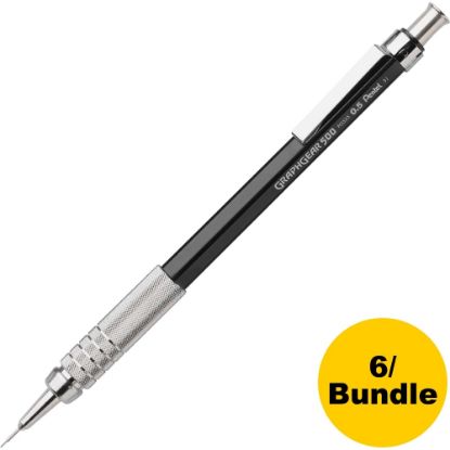 Picture of Pentel GraphGear 500 Mechanical Pencils, HB Lead, Fine Point, 0.5 mm, Black Barrel, Pack Of 6