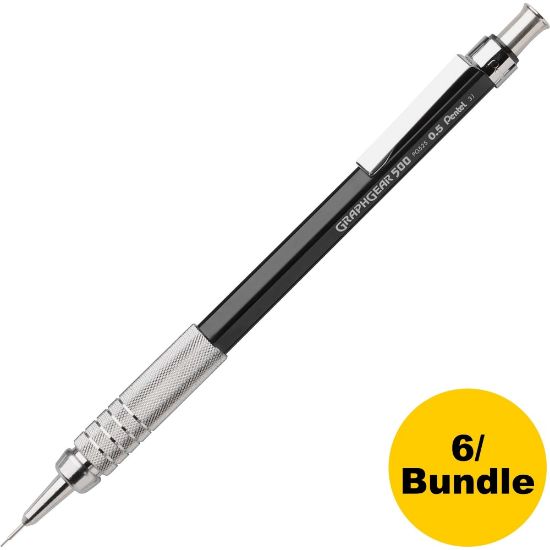 Picture of Pentel GraphGear 500 Mechanical Pencils, HB Lead, Fine Point, 0.5 mm, Black Barrel, Pack Of 6