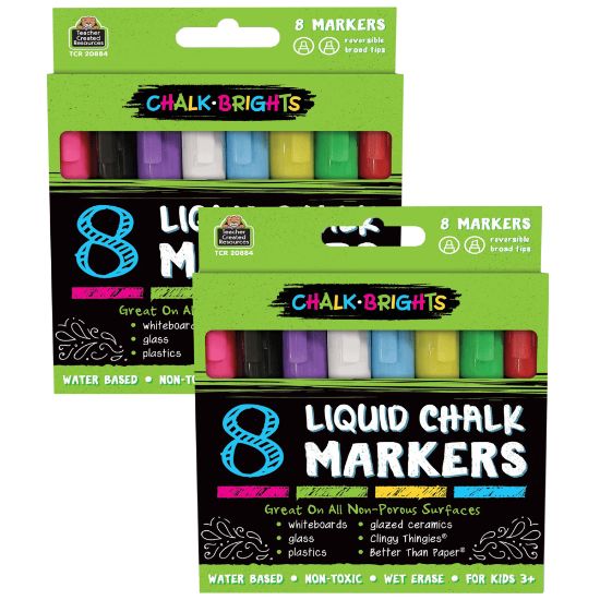 Picture of Teacher Created Resources Chalk Brights Liquid Chalk Markers, 2-Sided, Assorted Colors, 8 Markers Per Pack, Set Of 2 Packs