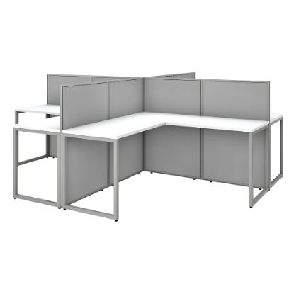 Picture of Bush Business Furniture Easy Office 60inW 4-Person L-Shaped Cubicle Desk Workstation With 45inH Panels, Pure White/Silver Gray, Standard Delivery