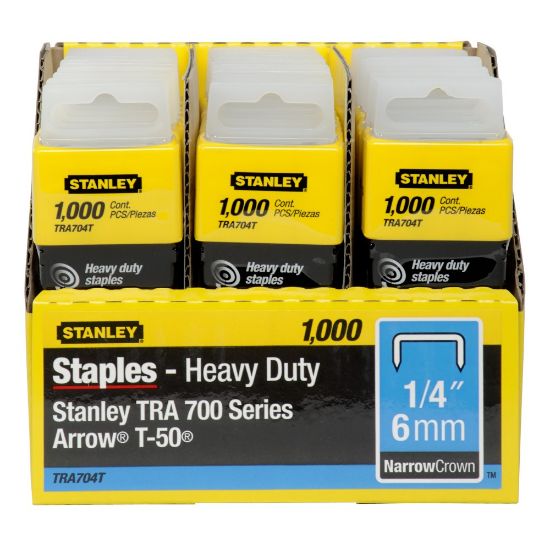 Picture of Stanley SharpShooter Heavy-Duty 1/4in Staples - Heavy Duty - 1/4in - 1/4in Leg - 3/8in Crown - Insulated - Silver - 1000 / Box