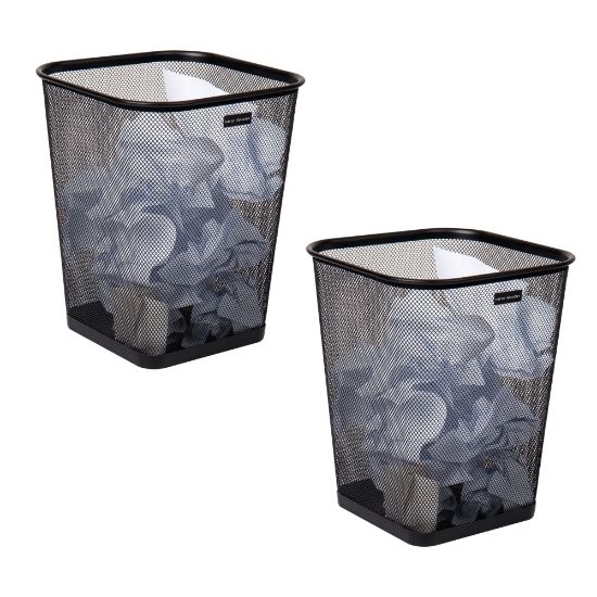 Picture of Mind Reader Metal Trash Can Square Waste Paper Basket, 12 1/4inH x 9 3/4inW x 9 3/4inD, Black Set of 2