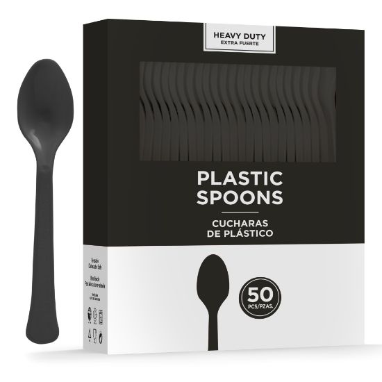 Picture of Amscan 8018 Solid Heavyweight Plastic Spoons, Jet Black, 50 Spoons Per Pack, Case Of 3 Packs