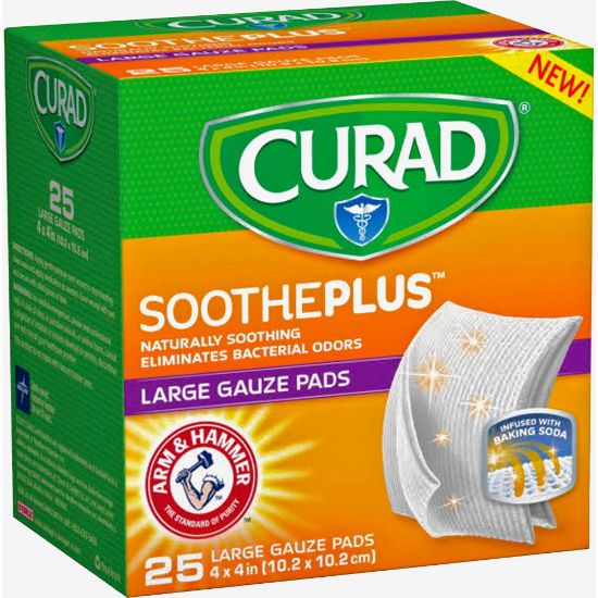 Picture of Curad SoothePlus Medium Non-stick Pads - 4in x 4in - 25/Box - White