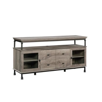 Picture of Sauder Canal Street Entertainment Credenza For 60in TVs, 30inH x 60inW x 18inD, Northern Oak/Dark Metal