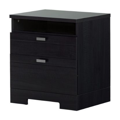 Picture of South Shore Reevo Nightstand With Cord Catcher, 22-1/2inH x 22-1/4inW x 17inD, Black Onyx