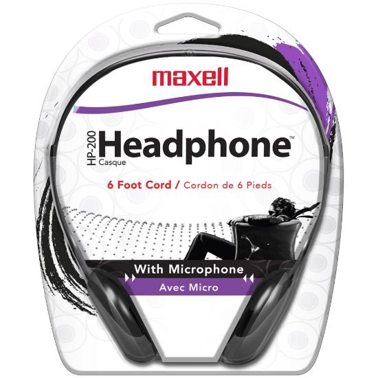 Picture of Maxell HP200MIC 199929 Headset - Mini-phone (3.5mm) - Wired - Ear-cup - 6 ft Cable - Black